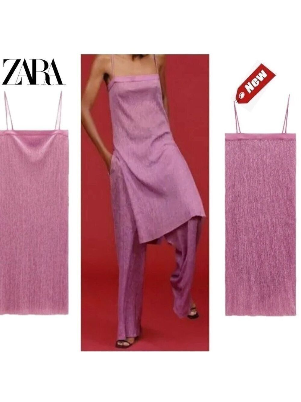 Zara purple pink pleated tunic top blouse side slits Sz S NWT